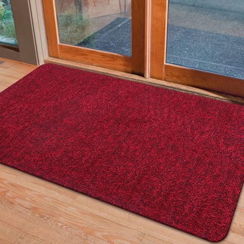 Front Door Mat Indoor and Outdoor, Non-Slip Low Profile Doormat 60"x35", Thin Yet Super Water, Quick-Drying, Dirt Resistant,No Shedding Doormats for Entrances, Garage, Pets,Hotel,Office,Red
