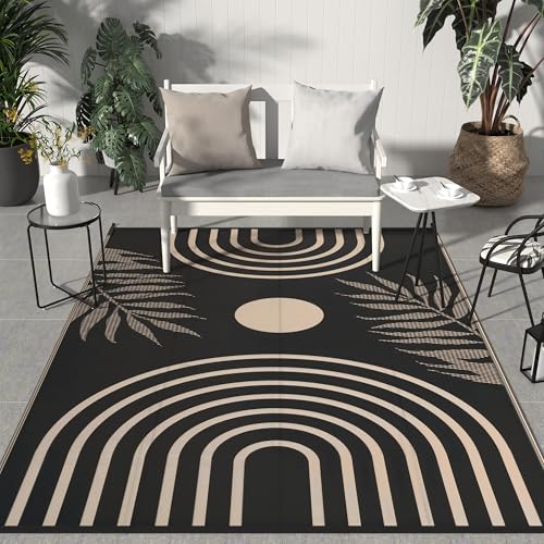 GENIMO Outdoor Rug 8' x 10' Mix-Black & Beige