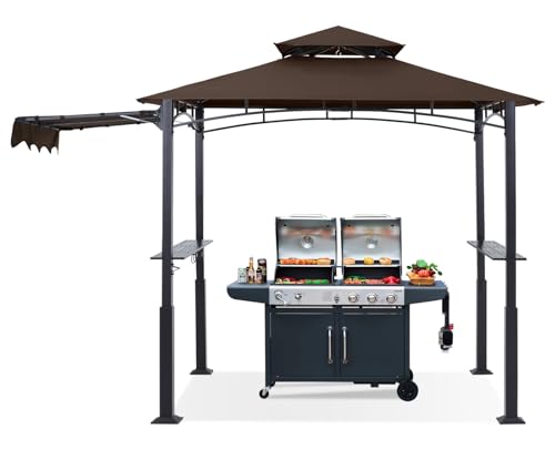 ABCCANOPY Grill Gazebo with Extra Awning - 11x5 Outdoor BBQ Canopy Shelter with 2 Led Lights for Patio Backyard Grilling (Coffee)