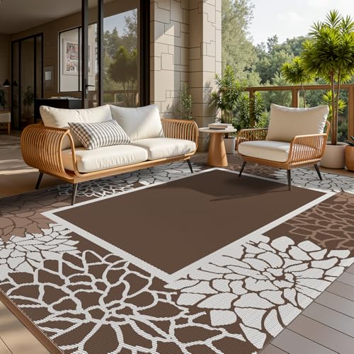 COCOER Floral Outdoor Rug 9x12 Reversible-Waterproof Patio Rug-Quick Dry Outdoor Carpet-Outdoor Area Rugs Indoor Outdoor Rugs-Outside Rug Patio Decor for Porch Deck Balcony Backyard