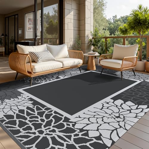 COCOER Floral Outdoor Rug 9x12 Reversible-Waterproof Patio Rug-Quick Dry Outdoor Carpet-Outdoor Area Rugs Indoor Outdoor Rugs-Outside Rug Patio Decor for Porch Deck Balcony Backyard