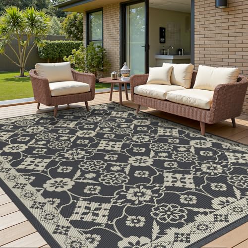 COCOER Floral Outdoor Rug 5x8 Reversible-Waterproof Patio Rug-Quick Dry Outdoor Carpet-Outdoor Area Rugs Indoor Outdoor Rugs-Outside Rug Patio Decor for Porch Deck Balcony Backyard