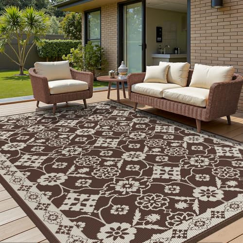 COCOER Floral Outdoor Rug 8x10 Reversible-Waterproof Patio Rug-Quick Dry Outdoor Carpet-Outdoor Area Rugs Indoor Outdoor Rugs-Outside Rug Patio Decor for Porch Deck Balcony Backyard