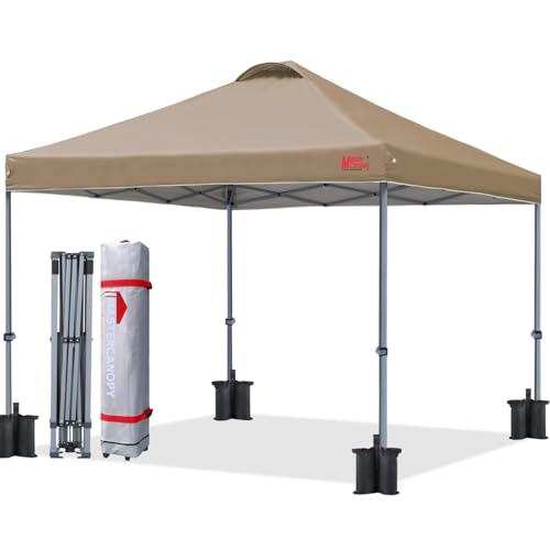 MASTERCANOPY Durable Pop-up Canopy Tent with Roller Bag (12x12, Khaki)