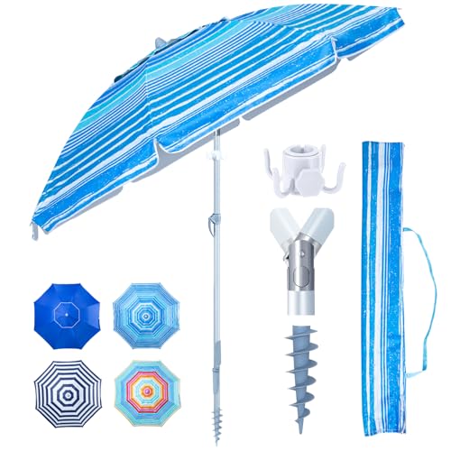 Tempera Heavy Duty High Wind Beach Umbrella with Sand Anchor & Carry Bag|Patio Outdoor Umbrella with Alumininm Frame, Sunshade Umbrella with Push Button Tilt, Ideal for Travel Garden Lawn Poolside Backyard, UPF 60+