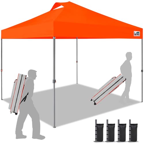 Eurmax USA NOMATTER ONE-Person Open&Close 10x10ft Pop Up Canopy Tent,Portable Shelter Canopy for Outdoor Events,Instant Canopies, Temporary Sunshade,Bonus 4 Sand Bags(Hi-Vis Orange)