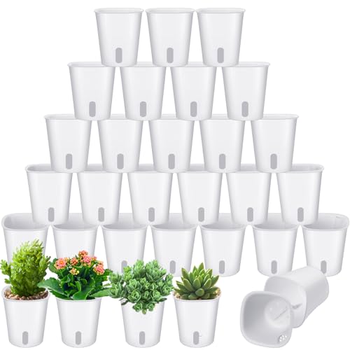 30 Pcs 3 Inch Self Watering Pots Self Watering Planters for Indoor Planters Plastic Garden Flower Pots with Level Indicator Vents for Herbs