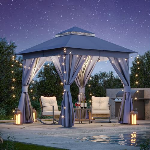 LAUSAINT HOME Outdoor Patio Gazebo 8'x8' (Navy Blue)