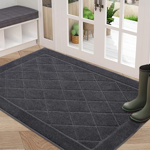 BEQHAUSE Dirt Trapper Door Mat 32" x 48", Doormat Non-Slip Entryway Rugs Washable, Dog Door Mat Stain Resistant and Absorbent Welcome Floor Mat for Front Back Door, Muddy Wet Shoes & Paws, Dark Grey