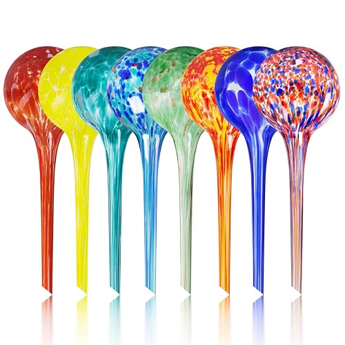 Plant Watering Globes Set of 8 - Large Self Watering Globes for Indoor & Outdoor Plants - Multicolored, Automatic, Glass Watering Bulbs for Daily Use, Plant Watering Devices