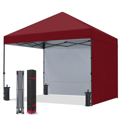 COOSHADE Pop Up Canopy Tent 10x10 with 2 Sidewalls, Outdoor Shade Instant Canopy Tents, Burgundy