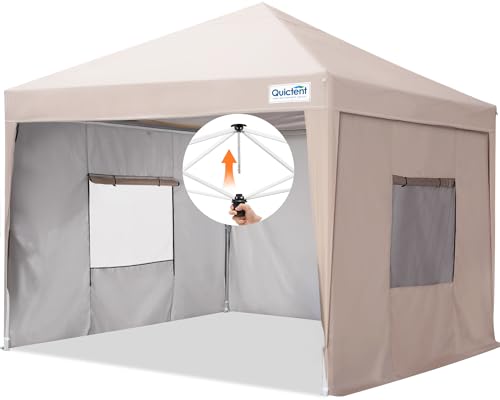 Quictent Easy Pop up Canopy Tent 10'x10' with 4 Detachable Window Sidewalls, One Person Setup, Waterproof Outdoor Portable Vendor Event Tent Shelter Enclosed, Wheeled Bag Included