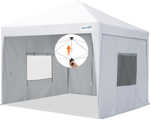 Quictent Easy Pop up Canopy Tent 10'x10' with 4 Detachable Window Sidewalls, One Person Setup, Waterproof Outdoor Portable Vendor Event Tent Shelter Enclosed, Wheeled Bag Included