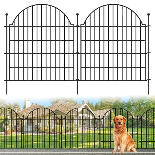 Decorative Metal Garden Fence 5 Panels, 32in (H) x 11.8ft (L) No Dig Dog Fence Outdoor for Yard, Temporary Rustproof Metal Wire Rabbit Dog Garden Border Fencing for Patio