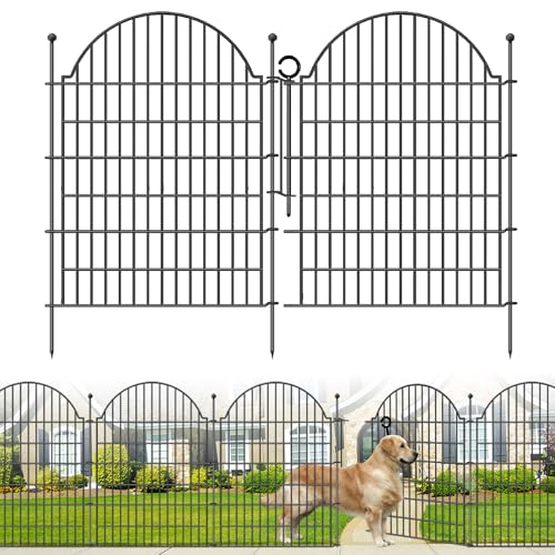 Decorative Metal Garden Fence with Gate Lock 10 Panels, 40in (H) x 23.6ft (L) No Dig Dog Fence Outdoor for Yard, Temporary Rustproof Metal Wire Rabbit Dog Garden Border Fencing for Patio