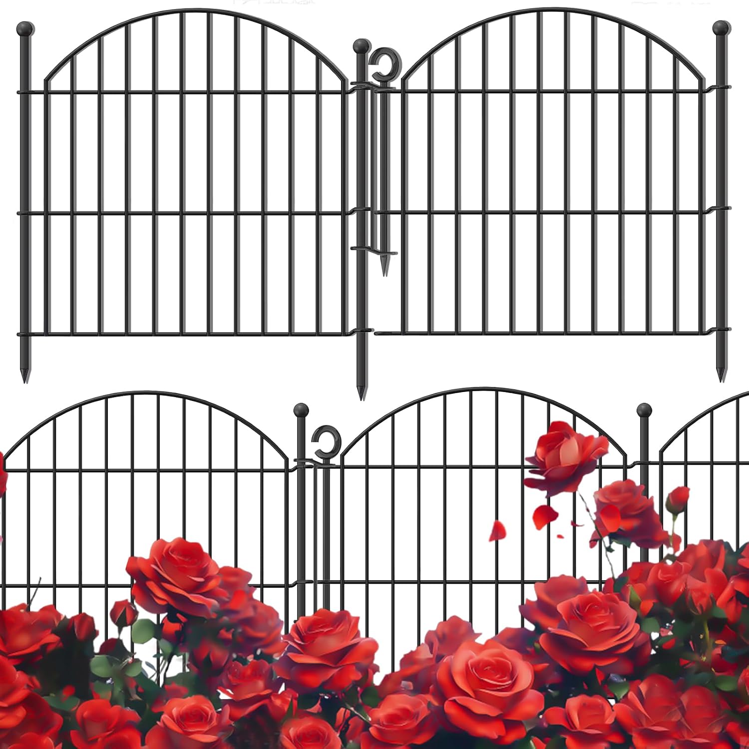Decorative Garden Fence 24in (H) x10ft (L), 5 Pack No Dig Fence Animal Barrier for Dog with Lock, Arched Flower Bed Edging, Wire Border Panel Fencing for Yard Patio Outdoor Decor