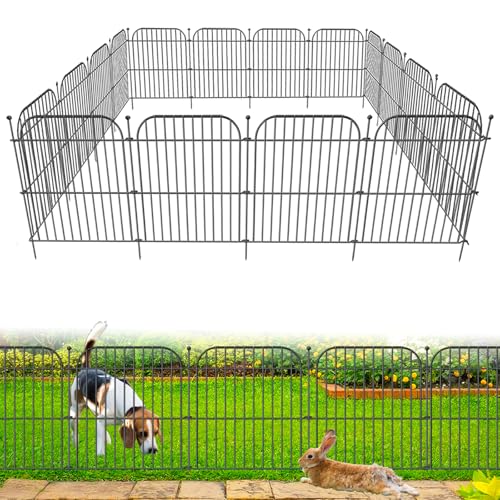 10 Panels No Dig Decorative Garden Fence, 24 in(H) x 20 ft(L) Rustproof Metal Wire Fencing Border, Dog Fence Outdoor for Yard, Temporary Tall Animal Barrier for Rabbits and Small Pets