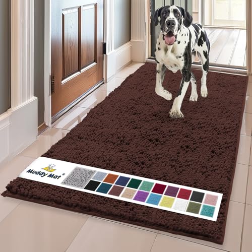 Muddy Mat Original Dog Door Mat for Muddy Paws, Super Absorbent Microfiber, Non-Slip Washable Pet Rug, Quick Dry Chenille Entryway Carpet, Machine Washable Indoor Outdoor mat, Brown 24"x120"