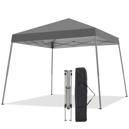 Canopy Tent, 10X10 FT Pop Up Canopy Outdoor Instant Tent Slant Legs with Carrying Bag, Portable Gazebo Shelter for Patio Deck Garden and Beach - 8X8 FT Canopy Cover (Dark Grey)