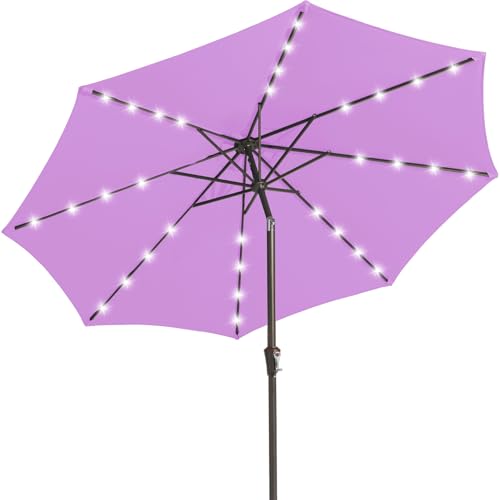 JEAREY 9FT Outdoor Patio Umbrella with Solar Lights, LED Lighted Pool Umbrella with Tilt and Crank, Outdoor Table Umbrellas for Deck, Yard & Market (Taro Purple)