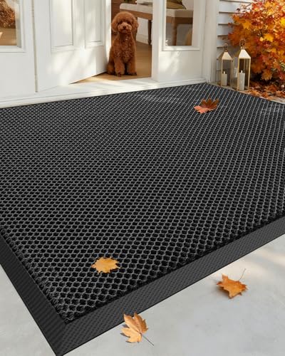 Color&Geometry High Stretch Elastic Silk Doormat, Front Door Mat Outside Entrance, Outdoor Door Mat for Patio,Quick-Dry & Heavy-Duty, Non-Slip Rubber Large Doormat, 32"x60" Black Grey
