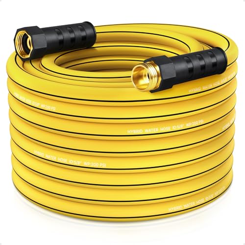 Heavy Duty Garden Hose 75ft x 5/8", NON-EXPANDABLE Flexible Water Hose for Outside, Kink Resistant Lightweight Hybrid Hose, Leakproof Rubber Hose for Outdoor, Yard, Car Wash, Garden