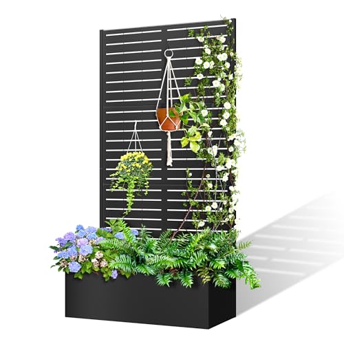 TUYOHW 71"x35"x16" Metal Planter Box (Black Louvered)