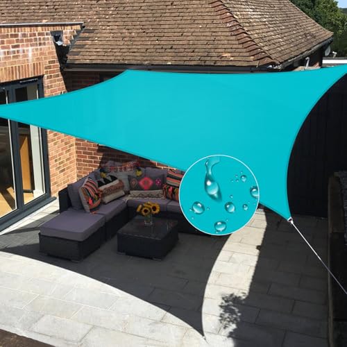 Windscreen4less 10'x15' Waterproof Sun Shade Sail Rectangle Shade Canopy Cover UV Block for Backyard Patio Deck Balcony Pergola Garden (Turquoise)