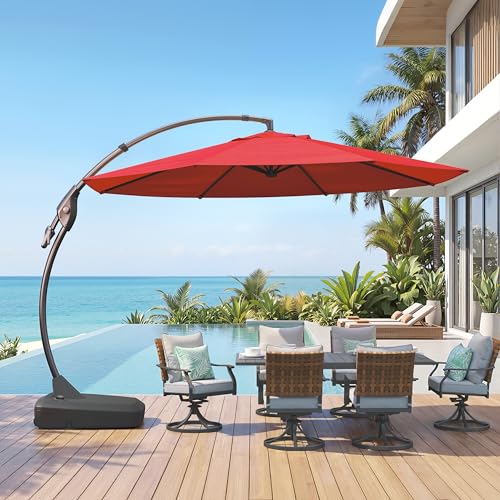 Grand patio 12FT Outdoor Cantilever Umbrella Large Round Aluminum Offset Umbrella with Base for Garden Deck Patio (Red, 12 FT)