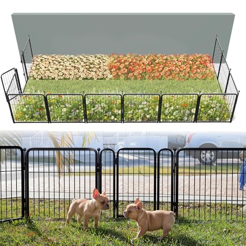 FXW Garden Fence Outdoor for The Yard  24in(H) x 22.2ft(L) Heavy Duty Metal Animal Barrier for Dog and Rabbit, Decorative Dog Fence, 12 Panels, Black