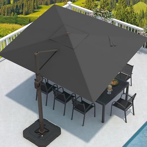 9' X 12' Cantilever Patio Umbrella with Base Included Rectangular Outdoor Large Offset Umbrellas with 7 Tilts Adjustable 360Rotation for Deck Pool Garden Backyard, Grey