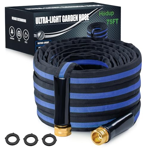 Ultra Lightweight 75FT Garden Hose - Heavy-Duty Kink-Free Flexible Hose, Non-Expanding Design with Aluminum Brass Fittings, Crush-Proof for Yard/Lawn/Outdoor Use(black-blue, 75 FT)