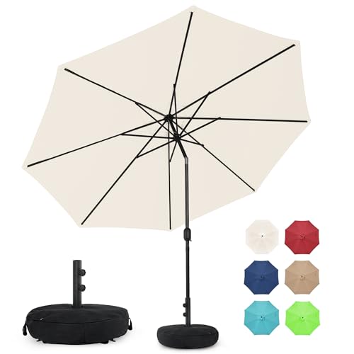 Sundale Outdoor 11 ft Patio Umbrella with Sand Bag Umbrella Base Included, Outdoor Umbrella with Tilt and Crank, Beige
