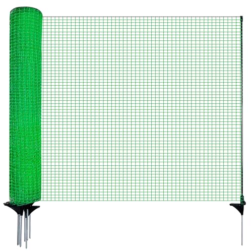 HIDALIFE Temporary Fence with Posts,3x50 Safety Barrier for Dog Snow Plastic Mesh Fencing with Fiberglass Stake Windbreak Rope,Movable Fencing Roll for Garden Backyard Outdoor Animal Protect