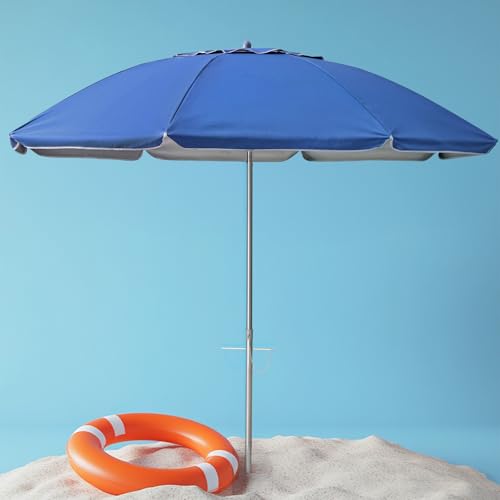 7ft Beach Umbrella with Sand Anchor & Tilt, UPF 50+ Protection Beach Umbrellas for Sand, Beach Umbrellas for Heavy Duty Wind Portable with Carry Bag, for Patio Garden Pool, Dark Blue