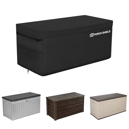 Porch Shield Patio Deck Box Storage Cover - 600D Outdoor Waterproof Tear Resistant Rectangular Fire Pit Table Covers 62 x 29 x 28 inches(Top Zipper, Black)