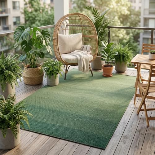 Fab Habitat Ombre Outdoor Rug - Waterproof, Fade Resistant, Crease-Free - Premium Recycled Plastic - Striped - Patio, Porch, Deck, Balcony - Big Sur - Green - 3 x 5 ft