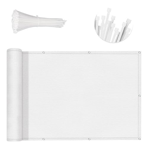 SUNNY GUARD Customized 2'6''x31' White Balcony Privacy Screen,90% Shade Apartments Fence Cover,Heavy Duty Mesh Windscreen for Deck,Outdoor,Backyard,Patio