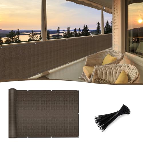SUNNY GUARD Customized 3.3'x26' Brown Balcony Privacy Screen,90% Shade Apartments Fence Cover,Heavy Duty Mesh Windscreen for Deck,Outdoor,Backyard,Patio