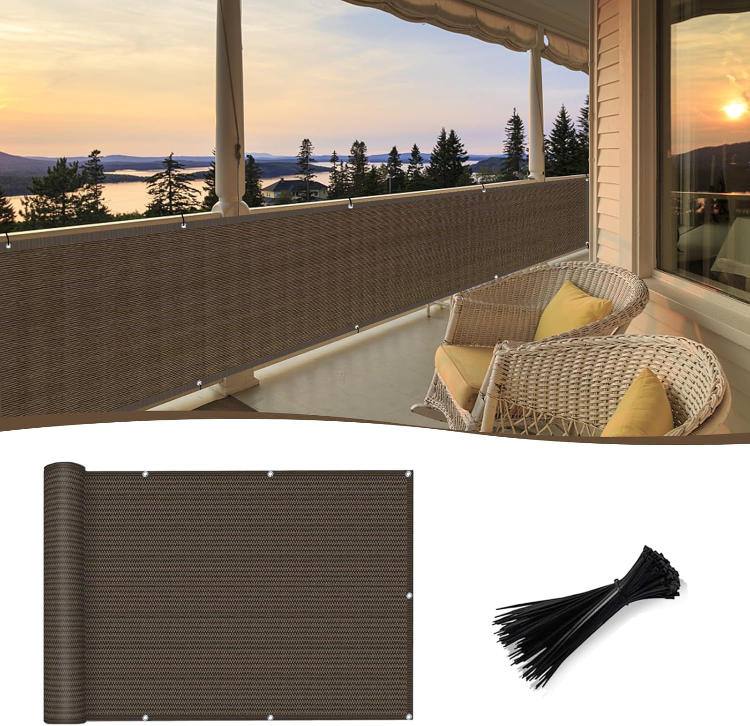 SUNNY GUARD Customized 2'6''x19' Brown Balcony Privacy Screen,90% Shade Apartments Fence Cover,Heavy Duty Mesh Windscreen for Deck,Outdoor,Backyard,Patio