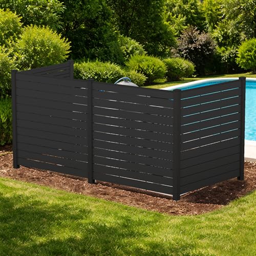Kozyard 50" W x 48" H Outdoor Privacy Screens Aluminum Post, Air Conditioner Fence Panels, Pool Equipment Enclosure, Trash Can Screens Fence Kit for Outside Backyard Patio (Black/4Panels)