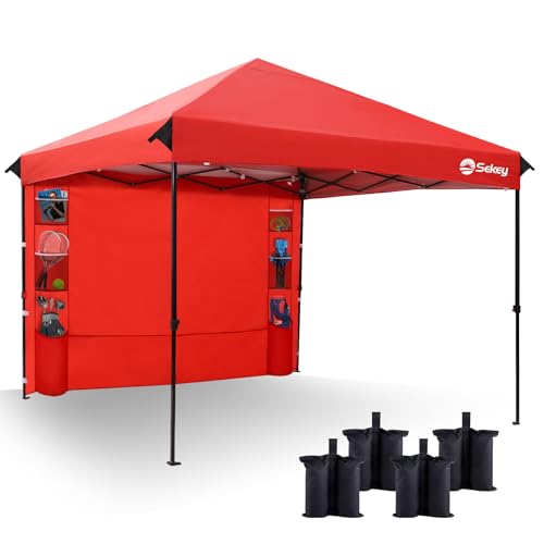 Sekey 10x10 Pop Up Canopy with Pockets Sidewall, One Push Setup Instant Outdoor Gazebo, Instant Easy Up Canopy with UPF50+ Top, 4 Weight Bags for Events, Beach, Patio, Camping
