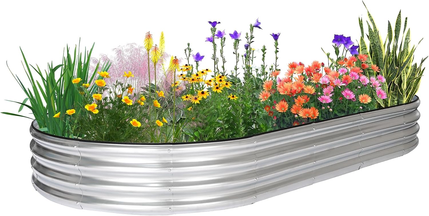 JERIA 841ft Oval Raised Garden Bed,Galvanized Raised Garden Bed Kit Outdoor Metal Gardening Planter Box for Vegetable, Fruits, Flower,Herbs