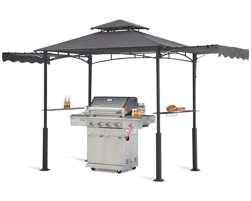ABCCANOPY Grill Gazebo with 2 Side Awnings - 14x5 Outdoor BBQ Canopy Shelter with 2 Led Lights for Patio Backyard Grilling (Dark Gray)