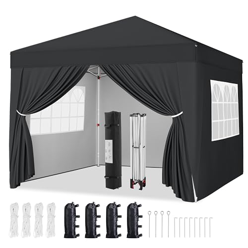 Yaheetech 10x10 Pop Up Canopy with 4 Removable Sidewalls, Portable Enclosed Instant Tent, Waterproof Outdoor Tent, Beach Sun Shelter with 4 Sandbags, 12 Stakes & 4 Ropes, Black