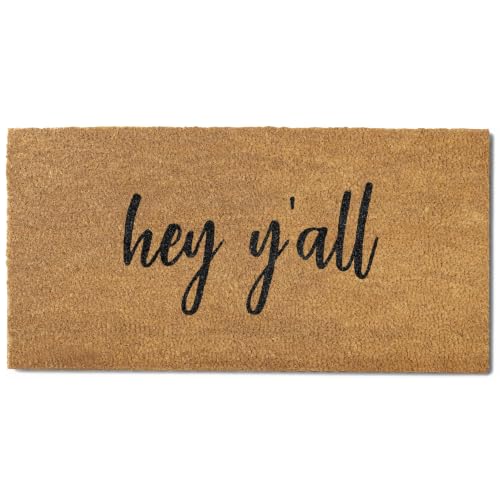Hey Y'all Door Mat 48x24 Inch, Large Welcome Mat for Covered Outdoor Area, Front Door MatwW/Non-Slip PVC Backing, Oversized Doormat Coir