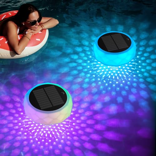 Solar Floating Pool Lights, RGB Color Float Pool Lights, IP68 Waterproof, Pool Decor Lighting Accessories for Inground, Above Ground Pools, Outdoor, Garden, Party Decoration