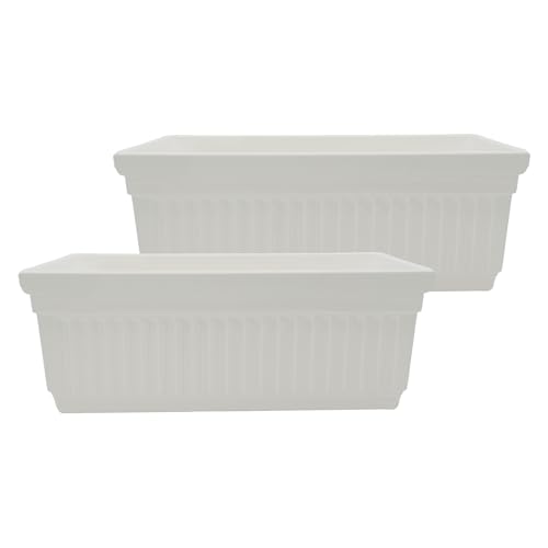 The HC Companies Venetian Window Planter Box w/Drain Plug - Long Planter Box for Windowsills, Balconies & More - Plastic Rectangular Outdoor Planters for Herbs & Flowers (18" White, Pack of 2)
