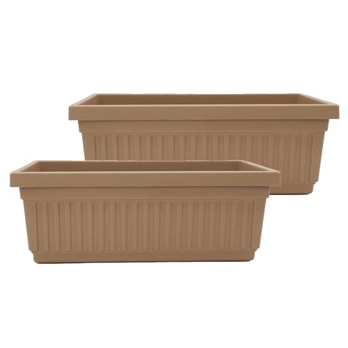 The HC Companies Venetian Window Planter Box w/Drain Plug - Long Planter Box for Windowsills, Balconies & More - Plastic Large Rectangular Planters for Herbs & Flowers (30" Sandstone, Pack of 2)