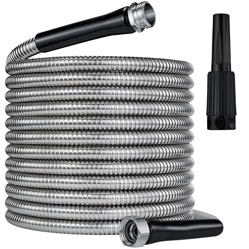 304 Stainless Steel Garden Hose 75FT-2025New Upgraded Metal Expandable Hoses With Nozzle And 3/4 Solid Fitting, Sturdy and Lightweight, Kink-Free, Rust Proof &Ultra-Durable Water Hose For Yard Camper